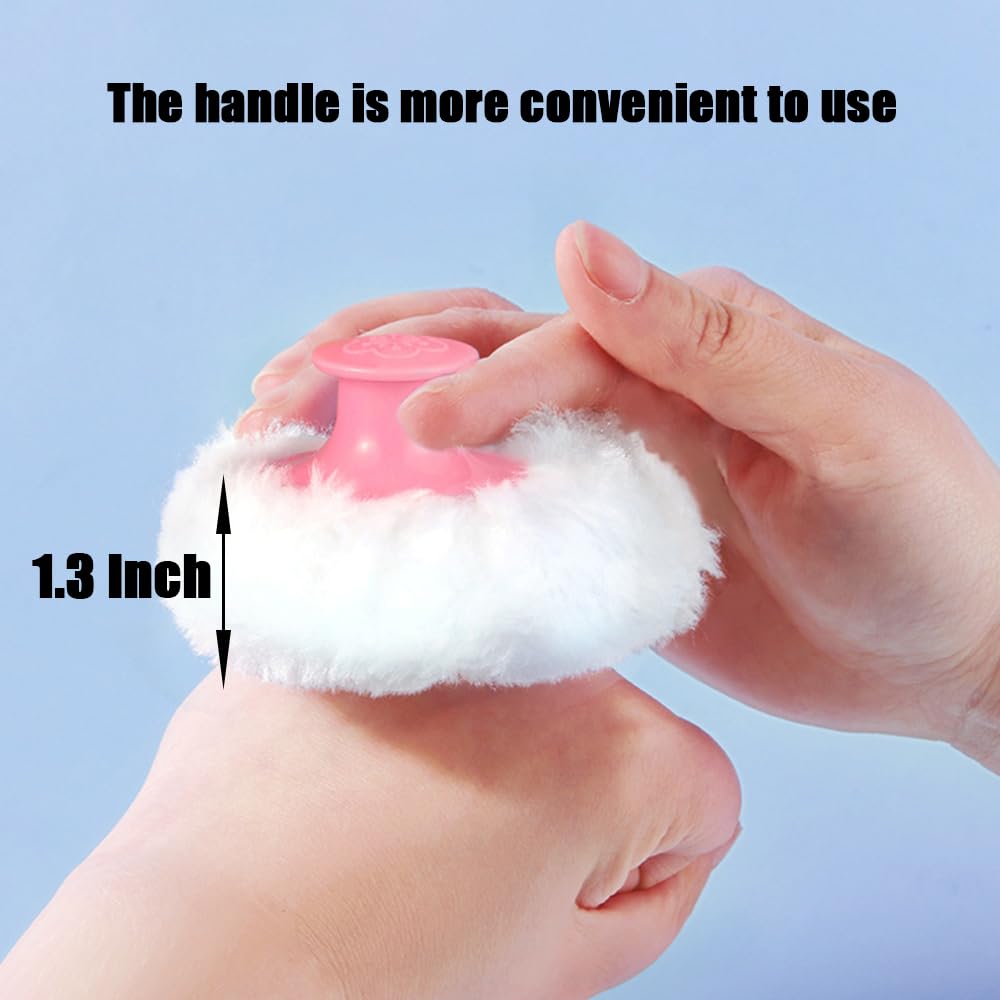 Luxury 4.2 Inch Glass Powder Container with 2 Plush Puffs｜Non-Sealed Refillable Organizer for Body Powder&Makeup｜Setting Powder Applicator w/Loose Powder Storage(Pointed Cylinder-Clear-Large)