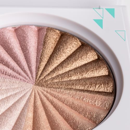 Pressed Powder Highlighter - Face Makeup | X¡¯s & Glow¡¯s - 4 Shades in 1 Pan | Pearl Shimmer Liquid-To-Baked Powder Highlighter | Refillable Pan | Cruelty-Free Beauty Essential | 7g