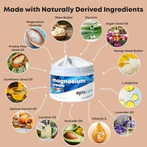 EpixCare Magnesium Cream 4oz Pack of 2 for Neuropathy & Night Relaxation