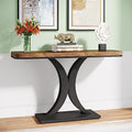Tribesigns Industrial Console Table 40 Inch Brown & Black Entryway Foyer Table with Geometric Base