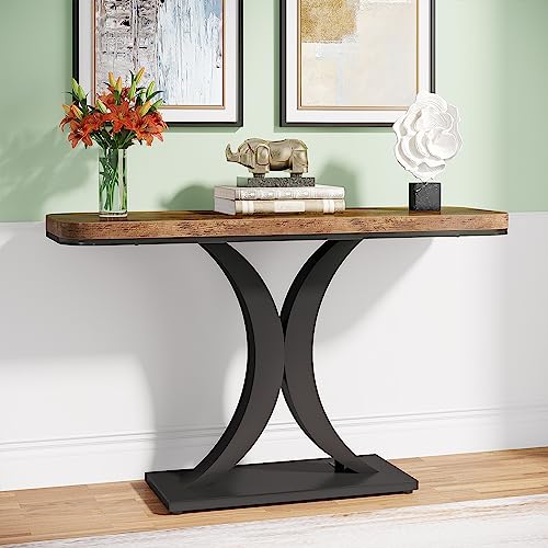 Tribesigns Industrial Console Table 40 Inch Brown & Black Entryway Foyer Table with Geometric Base