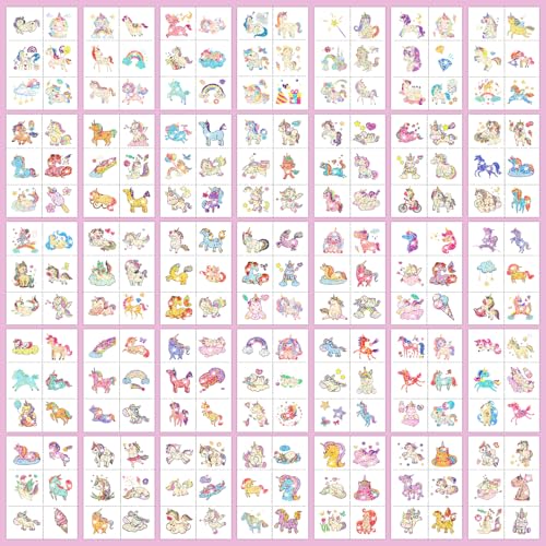 Partywind 204 Styles Glitter Temporary Tattoos for Kids Girls, 34 Sheets Perforated Tattoo Stickers for Girls Party Supplies Favors, Birthday Goodie Bag Stuffers Games Toys
