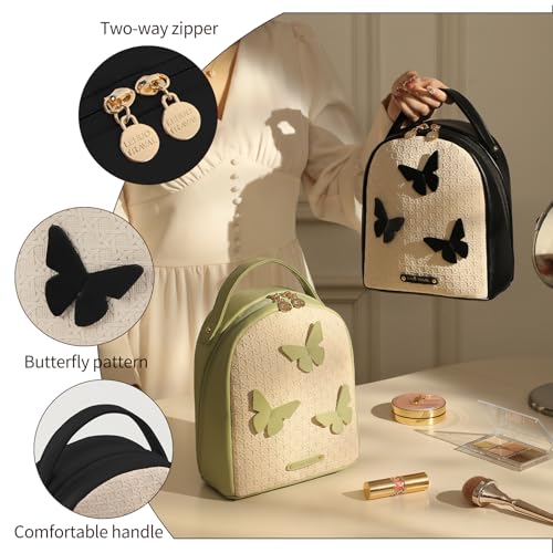 RIGHT AWAY Travel Makeup Bag,Large Cosmetic Bag Organizer with Zipper for Women,Waterproof PU Leather Toiletry Pouch Portable Make Up Bag with Compartments and Handle£¨Black£©
