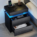 Nightstand with Charging Station LED Light & 2 Drawers - Black - Variation of THIS listing