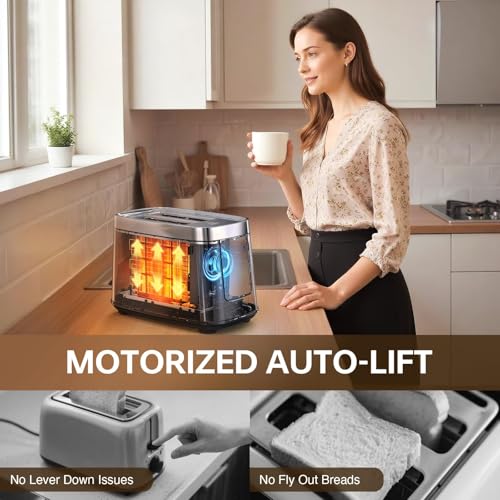Stainless Steel Motorized Toaster 2 Slice Touch Screen, 8 Bread Types, 5 Shade Levels, 1200W