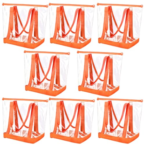 Reginary Clear Tote Bags 8-Pack with Zipper - Orange Polyvinyl, Security Approved for Travel & Events