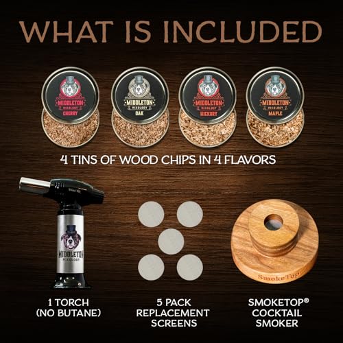 Cocktail Smoker Kit with Torch & 4 Wood Chip Flavors - Home Bar Accessory