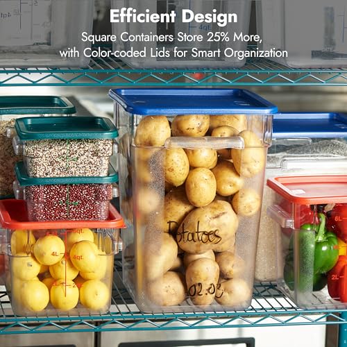 CURTA 6.0 Qt 4-Pack Food Storage Containers with Red Lids, NSF Commercial Grade, Square & Clear