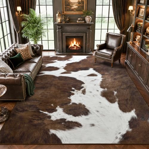 Foxmas 6x9 Brown Cow Print Rug - Southwestern Animal Pattern, Non-Slip, Machine Washable - Variation of THIS listing