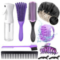 Purple 10-Piece Natural Hair Detangling Brush Set with Sleep Bonnet & Accessories