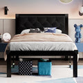 Feonase Twin Size Metal Bed Frame with Faux Leather Headboard, Storage, Black - No Box Spring Needed