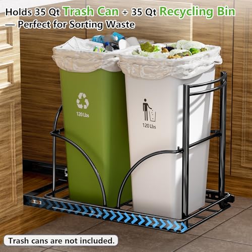 Dual Under Sink Pull-Out Trash Can Rack for Kitchen Cabinets - No Bins