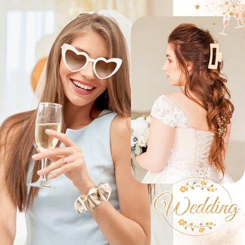 6 Sets Bridesmaid Proposal Gift Set with Hair Clips Scrunchies Sunglasses & Makeup Bag - Brown Checkered