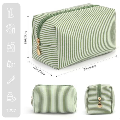 UUYUUY Makeup Bag Travel Toiletry Organizer Case, Small Green Stripe Cosmetic Pouch