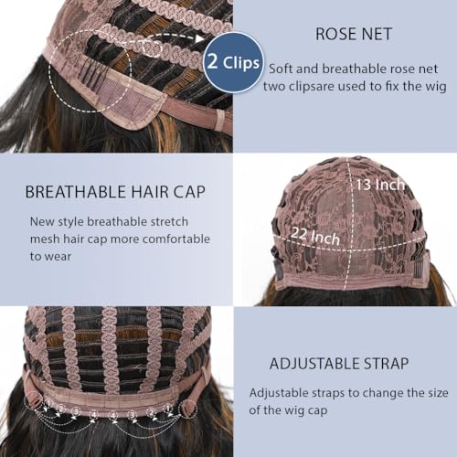 LOSOMEEER Short Wavy Bob Wig with Bangs - Honey Blonde Highlight, 14 Inch, Heat-Resistant Fiber