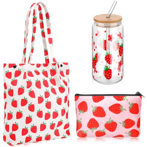 Strawberry Gift Set with Mug Tote and Makeup Bag - Women’s Home & Travel