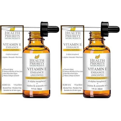 Health Priority Naturals|Organic Vitamin E Oil for Skin - Jojoba, Avocado Oil - Unscented, Handcrafted for Face/Hair, Non-GMO, No Gluten, 30000 IU, 1 Fl oz (Pack of 2)