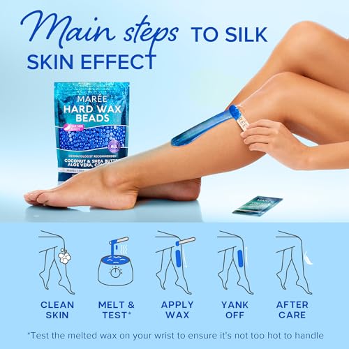 MAREE Hard Wax Beads - Hair Removal Kit with Marine Collagen Shea Butter & Aloe Vera - Body & Bikini - For Sensitive Skin - 450G