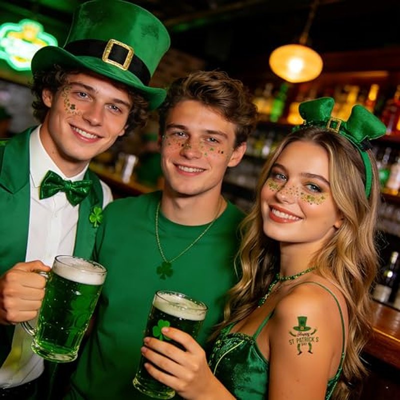 28PCS St. Patrick's Day Glitter Face Temporary Tattoo, Glitter Gold Green Freckles Shamrock Face Stickers, Saint Patricks Fake Tattoos for Adult Women Girls, St. Patrick¡¯s Day Makeup Accessories