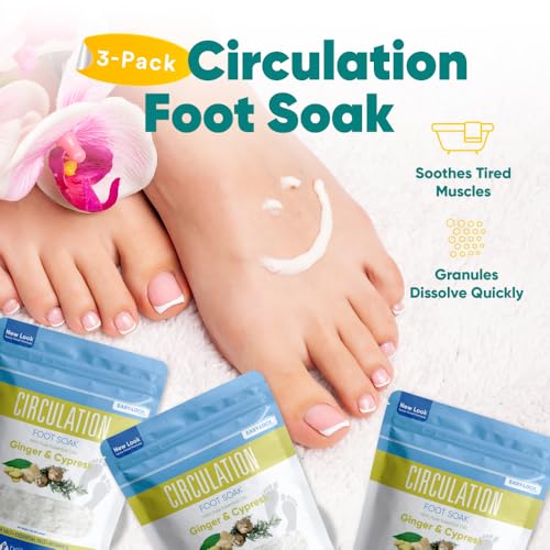 Circulation Foot Soak (3-Pack with Scoop) Foot Soaking Epsom Salts with Pure Essential Oils in BPA Free Pouch with Press-Lock Seal Made in USA, Three 2-Lbs Pouches 6-Lbs Total