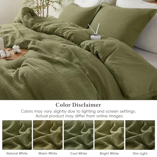 King Size Olive Green Cooling Muslin Comforter Set - Ultra-Soft Breathable Bedding