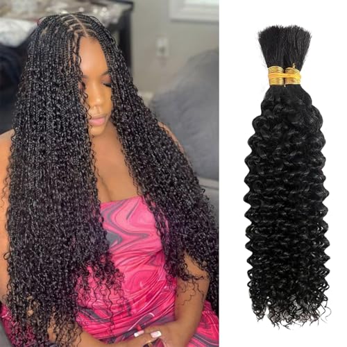 Black 16 Inch Curly Water Wave Human Hair for Boho Braids - 2 Bundles 100g