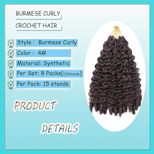 Burmese Curly Crochet Hair 18 Inch Water Wave Pre-Looped Boho Extensions - 4#
