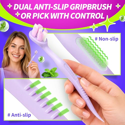 120 Pack Mint Flavor Pre-Pasted Disposable Travel Toothbrushes Ultra Soft Bristles 3-in-1 with Floss & Tongue Cleaner - Eco-Friendly, Individually Wrapped, Mixed