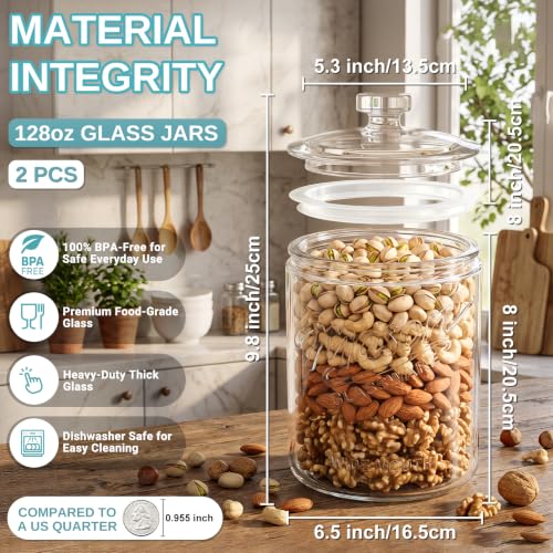 2 Pack 1 Gallon Glass Cookie Jars with Airtight Lids for Food Storage & Sourdough Starter