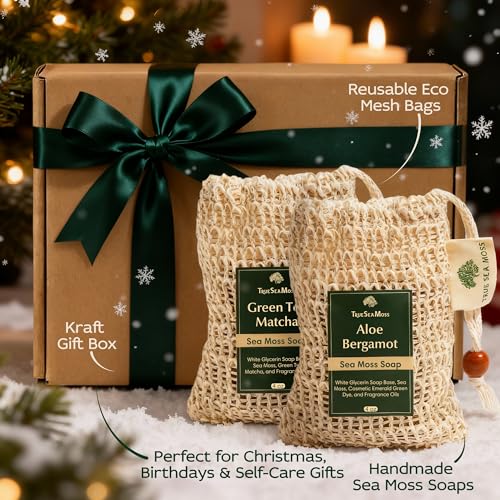 Sea Moss Soap Bar ? Detoxifying Green Tea Matcha & Aloe Bergamot ? All-Natural Handmade Soap for Sensitive Skin, Face & Body ? Holiday Gift or Christmas Stocking Stuffer for Men & Women