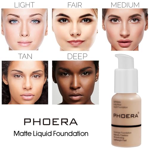 PHOERA Full Coverage Foundation 2024 New Matte Natural Finish Medium Coverage 1 oz N02/Nude — Ideal for Mature & Wrinkled Skin