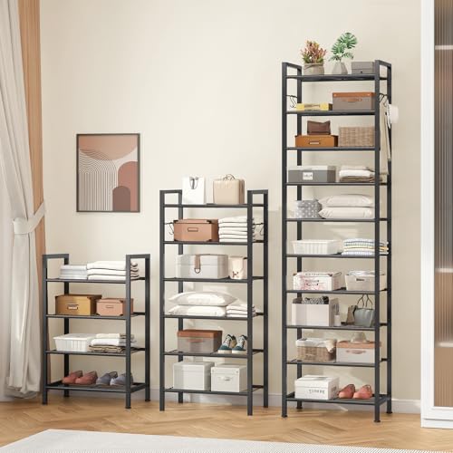 Usikey 10-Tier Narrow Metal Shoe Rack - 17.9 x 11 x 69.2 Inches Black, Space-Saving Vertical Shoe Organizer with Hooks