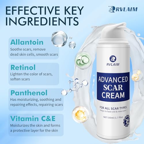 Silicone Scar Cream Scar Gel, Advanced Scar Removal Cream for Surgical Scars, Acne Marks, Stretch Marks, Keloids, C-Section, Burns, Old and New Scars, 1.7 fl oz