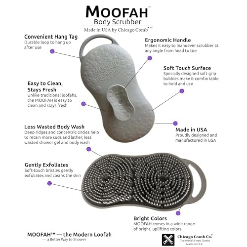 MOOFAH Body Scrubber, Made in USA, Gently Cleans and Exfoliates, Less Wasted Body Wash, Easy to Clean (Shadow Grey)