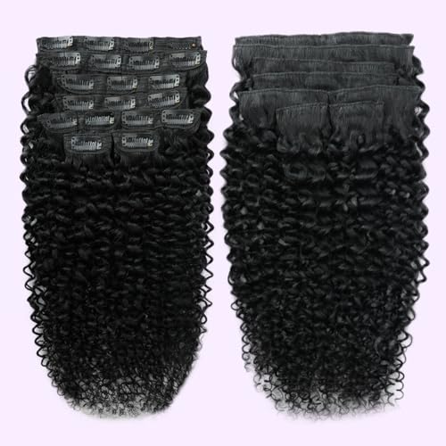 CALNESHIA 1B 14 Inch Curly Clip-In Hair Extensions Human Hair Black Women 110g