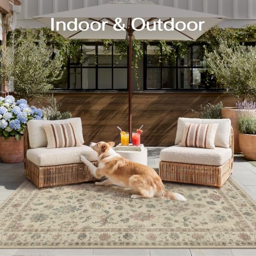Linen Look Washable Area Rug 8x10 - Colorful Modern Indoor/Outdoor Floor Covering - Vari of Linen-Colorful