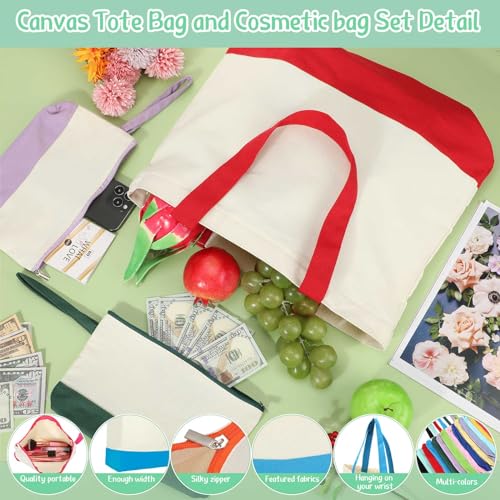 Colorful Sanwuta 30 pcs 18.5-inch Canvas Tote & Makeup Bag Set Bulk