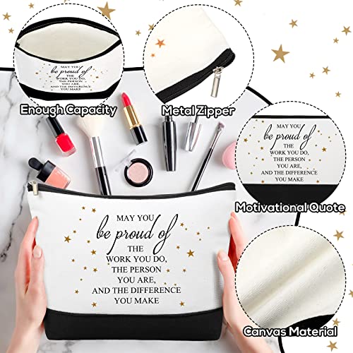 Roowest Inspirational Makeup Bags Bulk 20 Pack White Proud Gift for Women & Employees