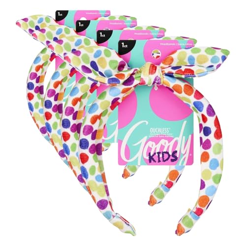Goody Kids Rainbow Polka Dot Headbands Pack of 4 - Comfortable All-Day Hair Accessories