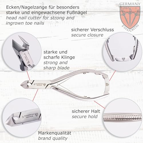3 Swords Germany Professional Black Toe Nail Nipper Set with File & Case for Ingrown Toenails