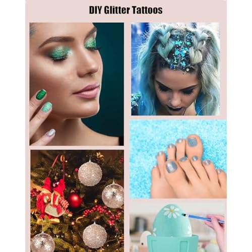 Temporary Glitter Tattoos Kit for Kids 48 Colors 6 Fluorescent 207 Stencils 2 Diamond Stickers 3 Glue 5 Brushes Arts Make Up Kit Party Christmas Halloween