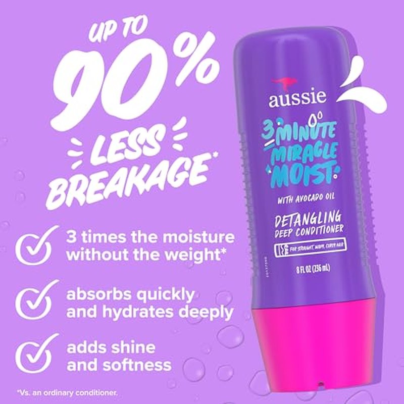 Aussie Total Miracle Hair Care Bundle: Shampoo, Conditioner, and 3 Minute Deep Treatment with Apricot & Macadamia Oil, Paraben-Free for Damaged Hair, 26.2 & 8 Fl Oz