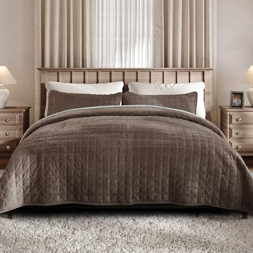 King Size Double-Sided Velvet Comforter Set - Brown, 108x96 Inches