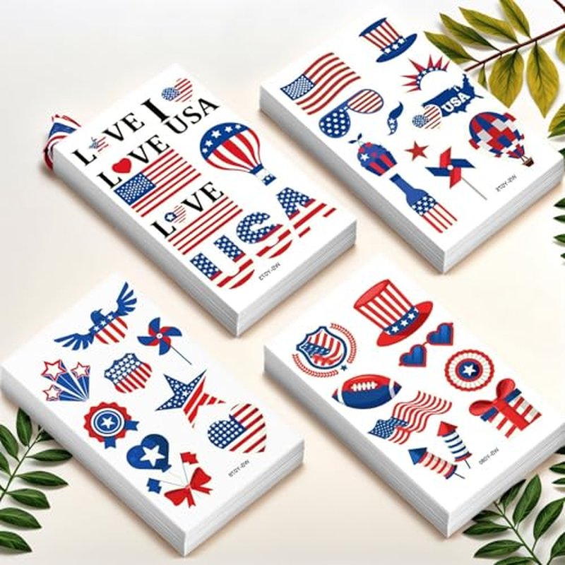 80PCS Luminous Temporary Tattoos,American Flag Red White and Blue Decor, Fourth of July,USA Party Favors,Memorial Day,Independence Day,Labor Day Decorations Glow Party Supplies