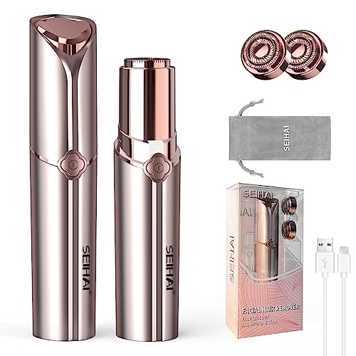 SEIHAI Pink Rechargeable Facial Hair Remover for Women with 2 Replacement Heads