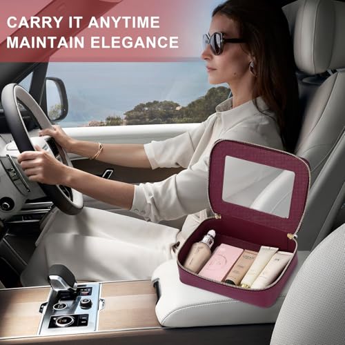 Pinkmik Burgundy B5 Slim Clear Makeup Bag Set – 3 Piece, TSA-Friendly