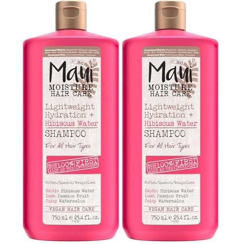 Maui Moisture Lightweight Hydration + Hibiscus Water Shampoo,Moisturizing Shampoo Softens & Quenches Wavy & Curly Hair with Aloe Vera,Vegan-& Sulfate-Free Surfactants,25.4 fl. oz,(Pack of 2)
