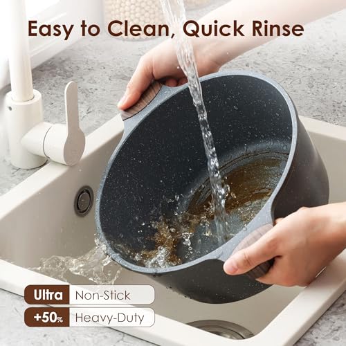 7 Quart Nonstick Stock Pot with Lid - Gray, Induction Compatible