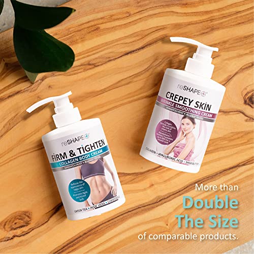 Reshape Collagen Body Cream + Crepey Skin Treatment Lotion Set - Firm & Tighten, Hydrate & Reduce Wrinkles, 15 Fl Oz Pack of 2
