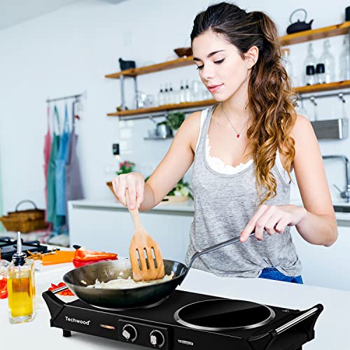 Infrared Double Burner Hot Plate - Portable 1800W Electric Stove for Cooking, Black